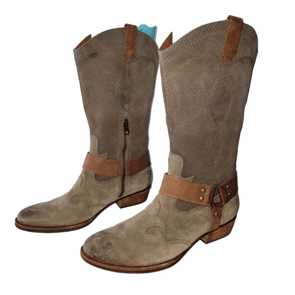 Kork-Ease Women's Taupe Cowboy Boots Alvra Suede Leather Size 9